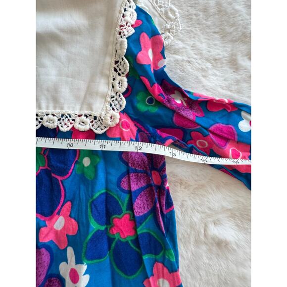 Vintage Bright Blue Pink Mod Floral Dress Size 3 - Picture 5 of 6